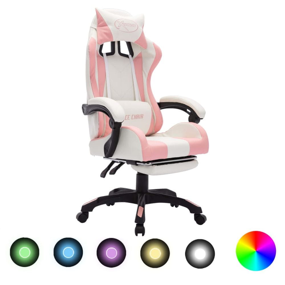 Vidaxl Herná stolička s RGB LED svetlami ružovo-biela umelá koža